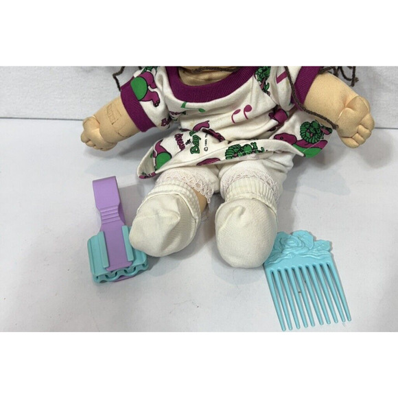 1990 Vintage Cabbage Patch Crimp and Curl Doll Hasbro barney dress hair tools - Picture 3 of 7